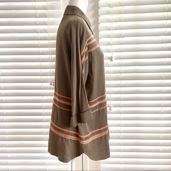 Anthro Esley Small Olive Green Pink Blouse Top - Picture 2 of 8